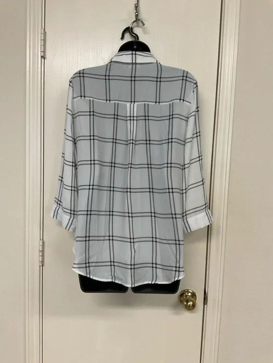 White Plaid Button-Up Women's Top - Picture 2 of 3